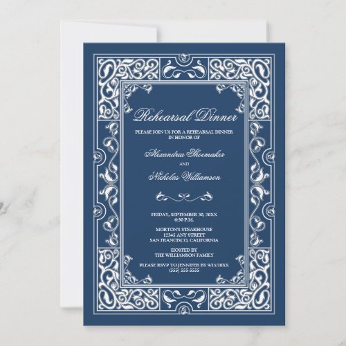 Classic Vignette Rehearsal Dinner Invite (blue)