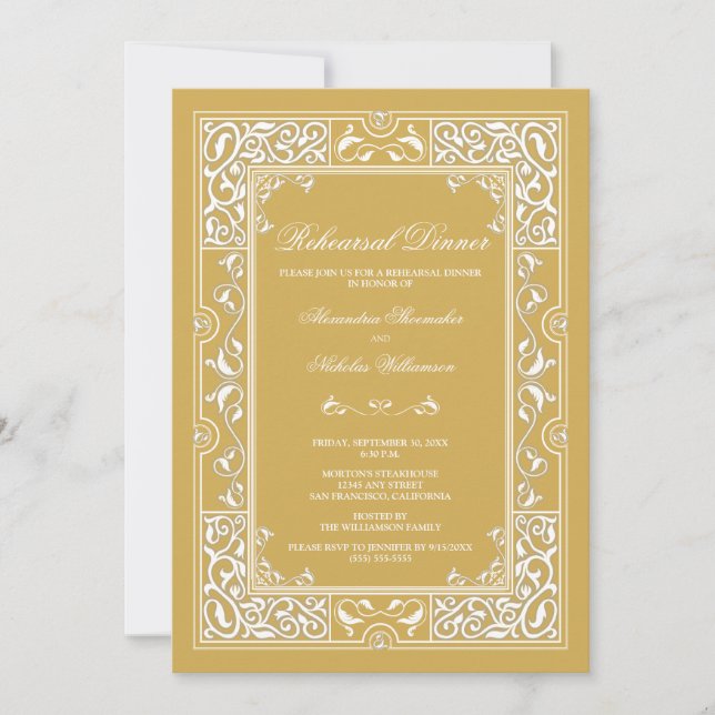 Classic Vignette Rehearsal Dinner Invite (gold) (Front)