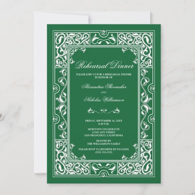 Classic Vignette Rehearsal Dinner Invite (green) (Front)