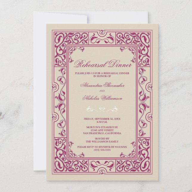 Classic Vignette Rehearsal Dinner Invite (magenta) (Front)