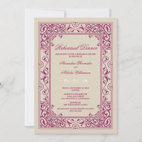 Classic Vignette Rehearsal Dinner Invite (magenta)