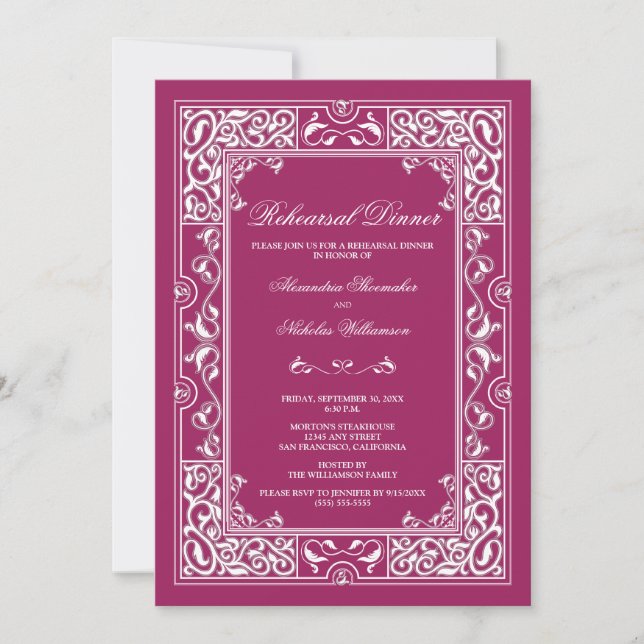 Classic Vignette Rehearsal Dinner Invite (magenta) (Front)
