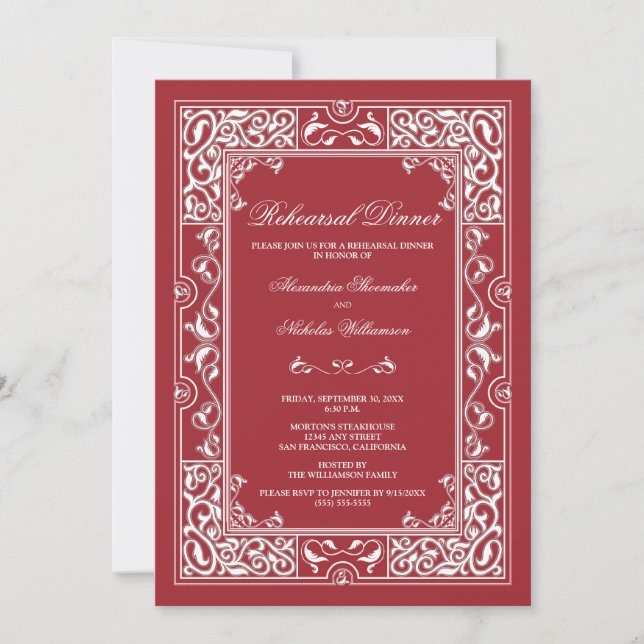 Classic Vignette Rehearsal Dinner Invite (red) (Front)