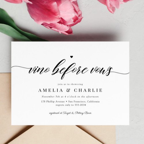 Classic Vino Before Vows Couples Bridal Shower Invitation