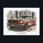 *~* Classic Vintage Antique Painting Muscle Horse Postcard<br><div class="desc">(search AP11 for vehicle theme products) POST CARD POSTCARD - CLASSIC CARS RETRO - Grunge style Digital Enhanced Paintings - PERSONALIZE TEXT IF DESIRED. - Car. The Mustang has a backdrop of forest. The background Frame is WHITE. The word CLASSIC can be edited to your liking or Deleted. Energetically Enhanced...</div>