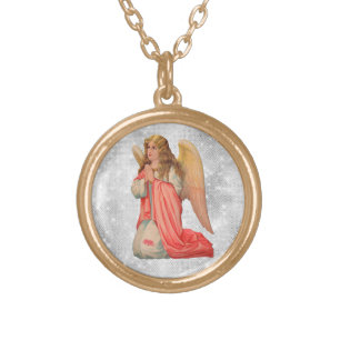 *~* Classic Vintage AP40 Angel Kneeling Praying Gold Plated Necklace