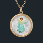 *~* Classic Vintage AP40 Angel Red Head Turquoise Gold Plated Necklace<br><div class="desc">(search id AP40 for similar designs) Transfer to other products if you like. Vintage ROUND Gold design with sweet classic art of a young female RED HEAD ANGEL in TURQUOISE CLOTHING . * Energetically Enhanced Romantic Vintage Retro Antique ANGEL faux Glitter diamond pave Background. RED HEAD ANGEL wearing TURQUOISE blue...</div>