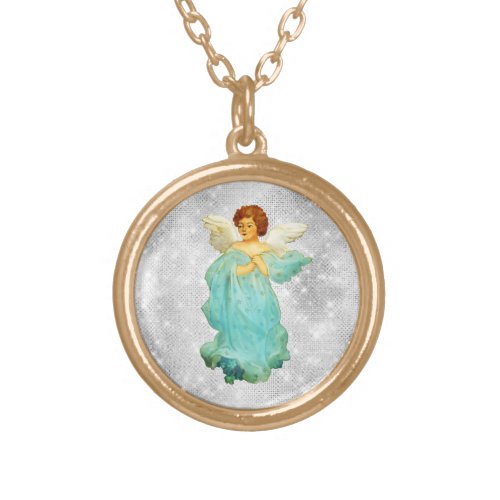 *~* Classic Vintage AP40 Angel Red Head Turquoise Gold Plated Necklace