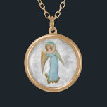 *~* Classic Vintage AP40 Beautiful  Angel Palm Gold Plated Necklace<br><div class="desc">(search id AP40 for similar designs) Transfer to other products if you like. Vintage ROUND Gold design with sweet classic art of a young BEAUTIFUL female ANGEL HOLDING A PALM LEAF . * Energetically Enhanced Romantic Vintage Retro Antique ANGEL faux Glitter diamond pave Background. BEAUTIFUL female ANGEL WEARING BLUE and...</div>