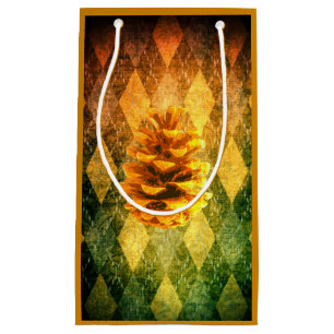 Classic vintage argyle and pinecone rustic fall small gift bag