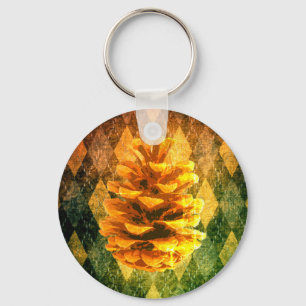 Classic vintage argyle pinecone rustic fall green keychain
