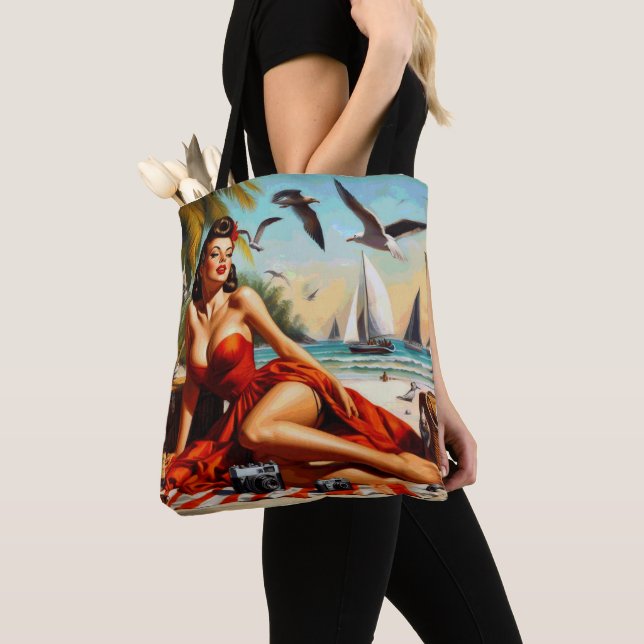 Classic Vintage Beauty Pinup Tote Bag (Close Up)