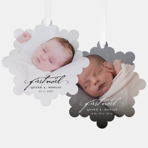 Classic Vintage Black Script Baby First Noel Photo Ornament Card