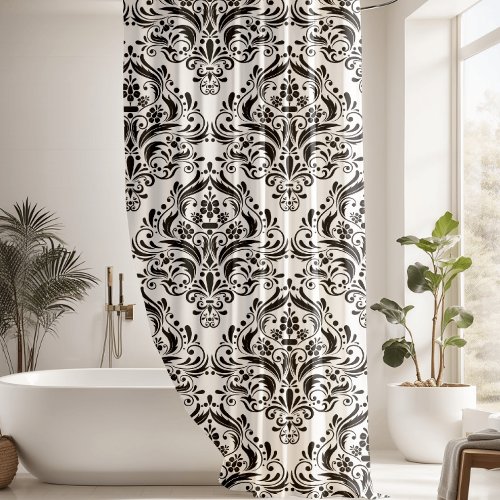 Classic Vintage Black  White Damask Pattern Shower Curtain