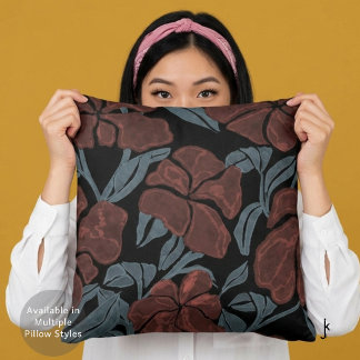 Classic Vintage Blooming Roses Watercolor in Black Throw Pillow