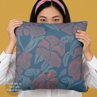 Classic Vintage Blooming Roses Watercolor in Blue Throw Pillow