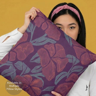 Classic Vintage Blooming Roses Watercolor in Plum Throw Pillow