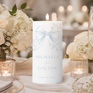 Classic Vintage Blue Floral Wreath Wedding Pillar Candle