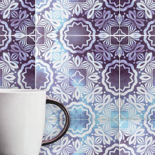 Classic Vintage Blue Gray Geometric Pattern Ceramic Tile