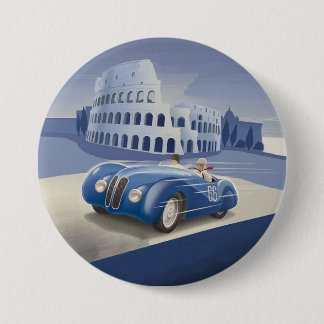 Classic Vintage Blue Race Car Button