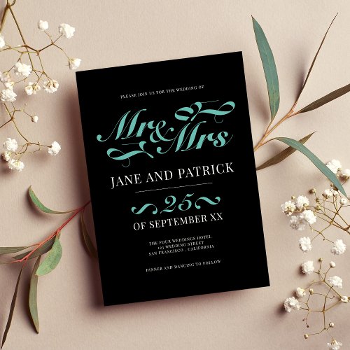 Classic vintage bold Teal calligraphy wedding Invitation