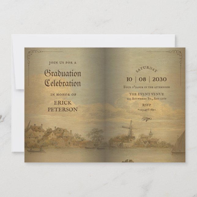 Classic Vintage book graduation Invitation (Front)