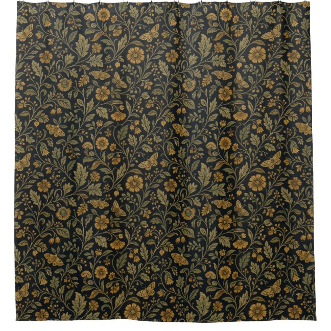 Classic Vintage Botanical Butterfly Floral Shower Curtain