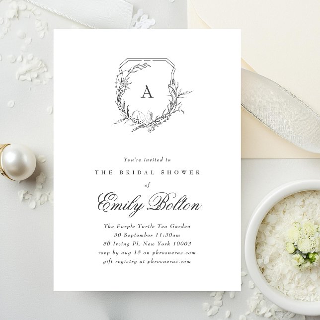 classic vintage botanical floral monogram crest invitation (Creator Uploaded)