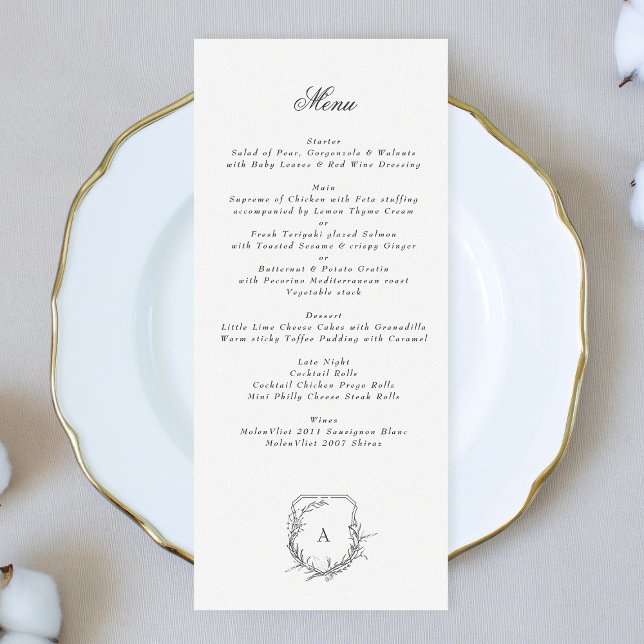 classic vintage botanical floral monogram crest menu (Creator Uploaded)