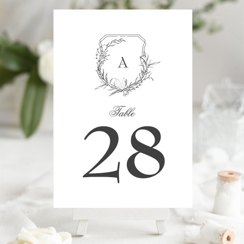 classic vintage botanical floral monogram crest table number