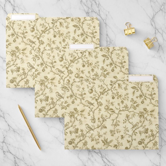 Classic Vintage Botanical Songbirds File Folder
