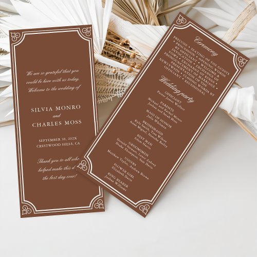 Classic Vintage Brown  Ecru Wedding Program