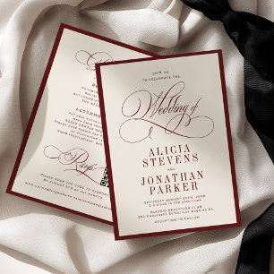 Classic vintage burgundy ivory old money wedding invitation