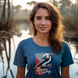 Classic Vintage Cajun Country Flag and Pelican T-Shirt