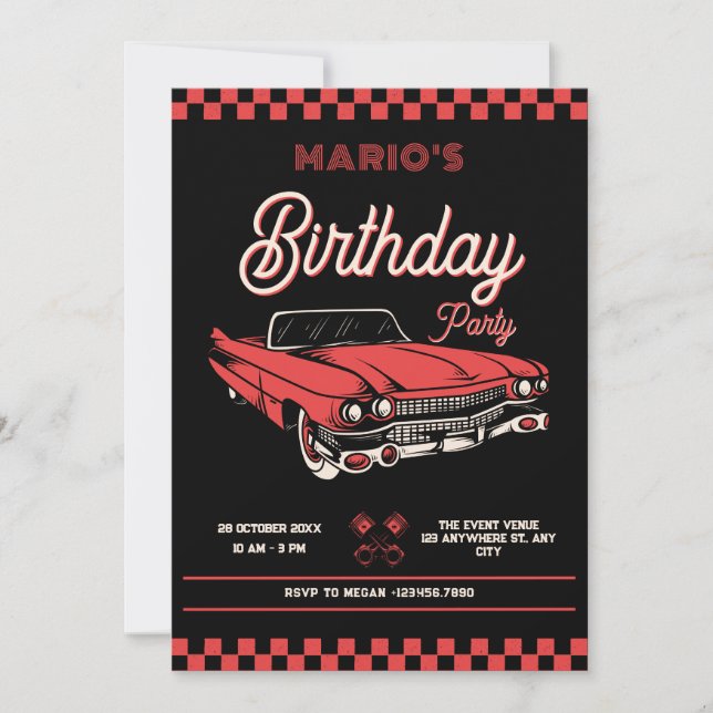 Classic vintage car birthday invitation (Front)