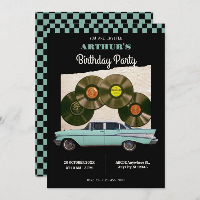 Classic vintage car birthday invitation (Front/Back)