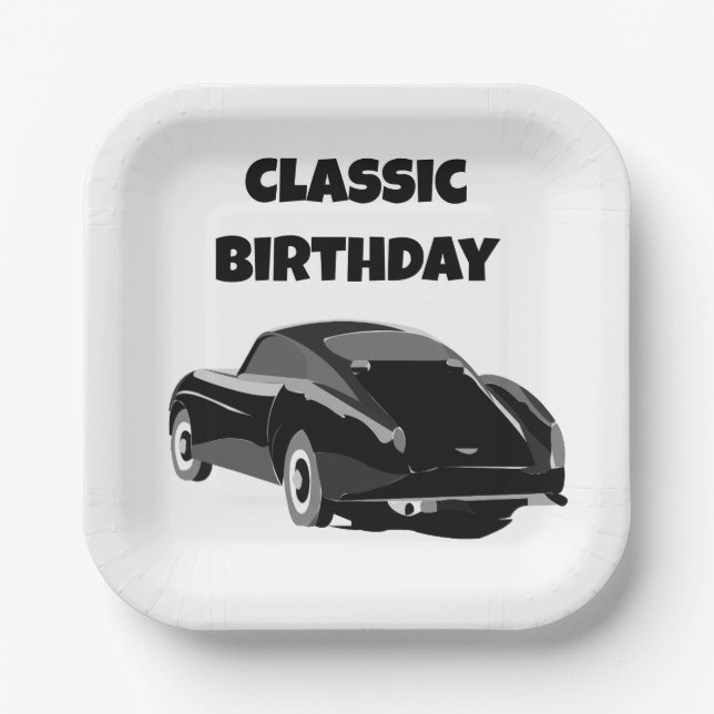 Classic Vintage Car Birthday Party Paper Plates (Front)