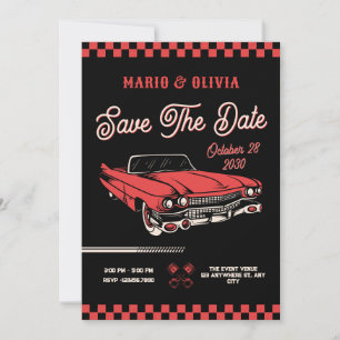 Classic vintage car wedding save the date