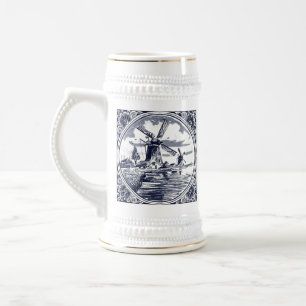 Classic Vintage Chic Dutch Windmill Delft Blue Beer Stein