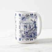 Classic Vintage Chic Dutch Windmill Delft Blue Coffee Mug (Front Right)