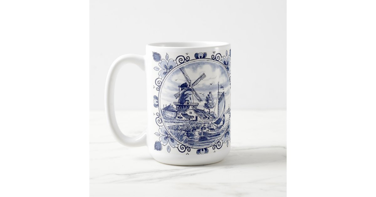 Classic Vintage Chic Dutch Windmill Delft Blue Coffee Mug | Zazzle