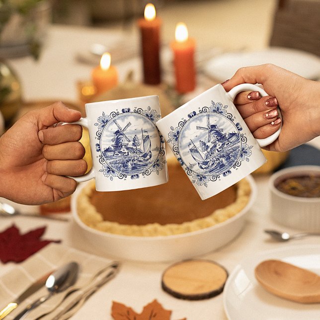 Classic Vintage Chic Dutch Windmill Delft Blue Coffee Mug (Creator Uploaded)