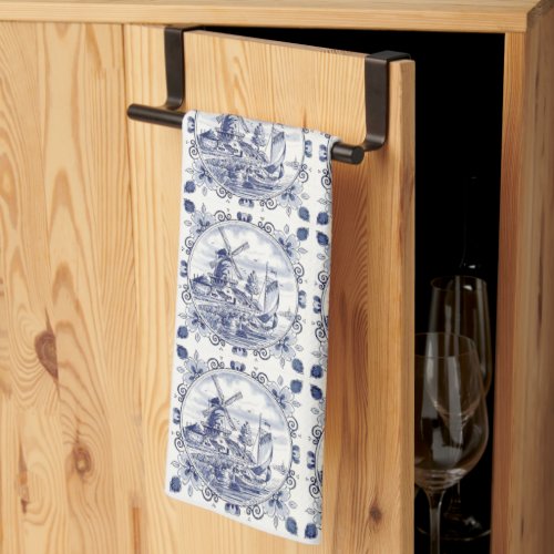 Classic Vintage Chic Dutch Windmill Delft Blue Kitchen Towel