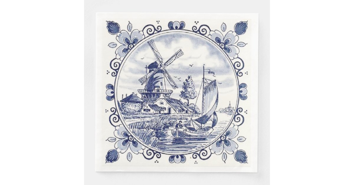 Classic Vintage Chic Dutch Windmill Delft Blue Paper Dinner Napkins ...