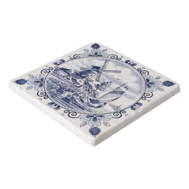 Classic Vintage Chic Dutch Windmill Delft Blue Trivet (Corner)