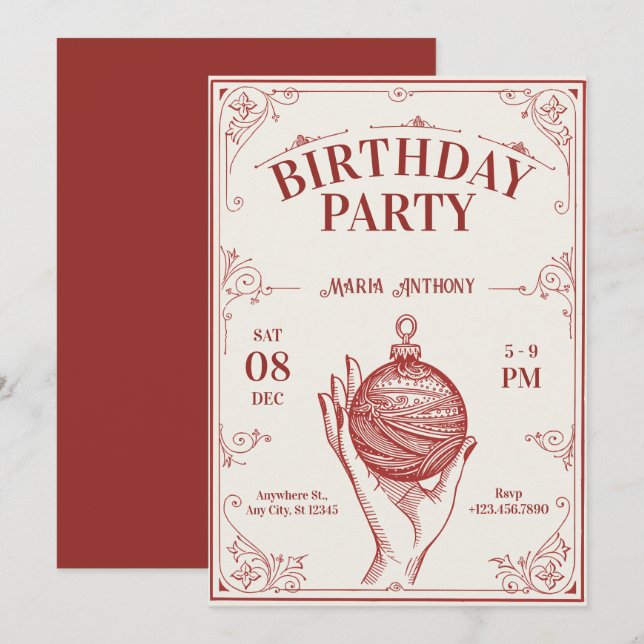 Classic Vintage christmas birthday Invitation (Front/Back)