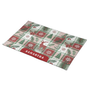 Classic Vintage Christmas Plaid Holly Pattern Cloth Placemat