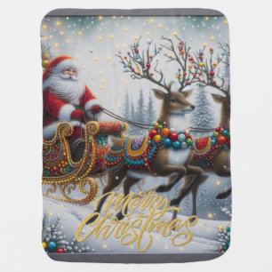 Classic/Vintage Christmas Santa & reindeer  Baby Blanket