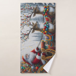Classic/Vintage Christmas Santa & reindeer  Bath Towel