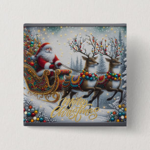 Classic/Vintage Christmas Santa & reindeer  Button
